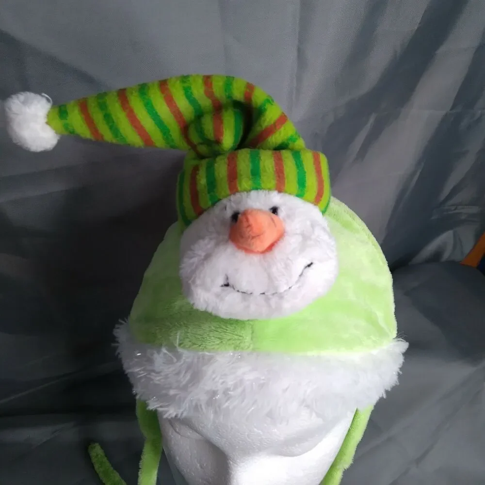 Ganz Snowman Scarf Set Hat Neck Cozy Cuties Green Kids Winter Cap Headwear